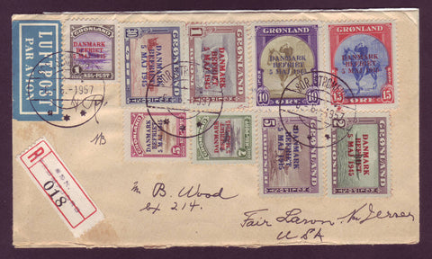 GR5075 Greenland Cover, Complete Set American Issue 1945 Overprinted.
