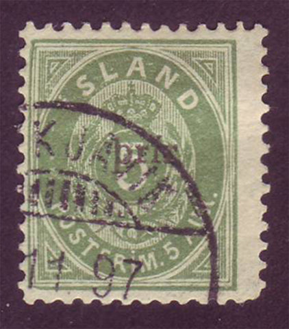 IC0033A5 Iceland Scott # 33A VF Used.  Small ''prir'' overprint with cert. 1897