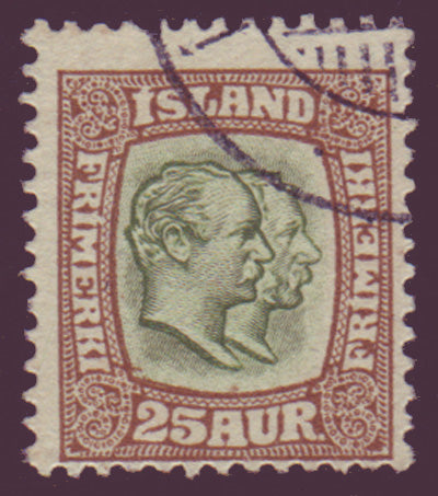 IC00805 Iceland Scott # 80 used, Two Kings 1907