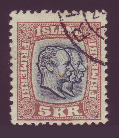 IC00852 Iceland Scott # 85 F Used, Two Kings 1907