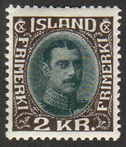 IC0186 Iceland Scott # 186 VF MNH, 2kr Christian X - 1931-33