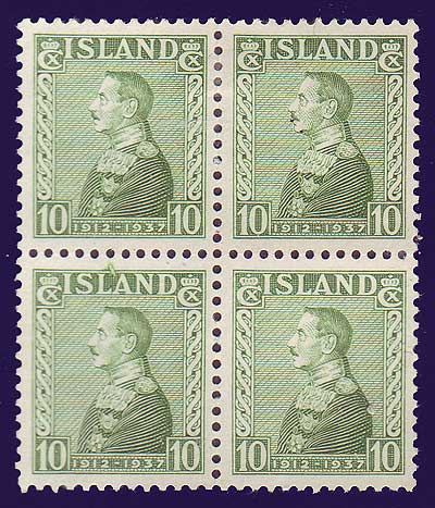 IC01992x4 Iceland Scott # 199 VF MH,  Christian X 1937