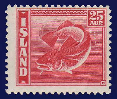 IC02242 Iceland Scott # 224  MH, Cod Fish 1940