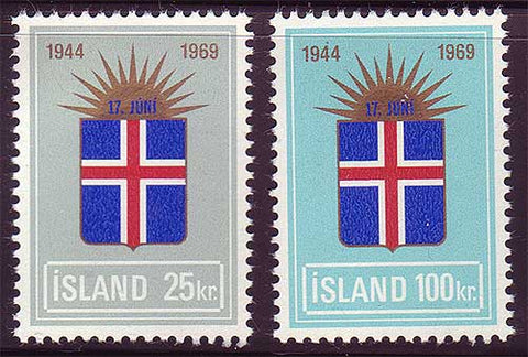 IC0408-091 Iceland Scott # 408-09 MNH, Flag of Iceland and Rising Sun 1969
