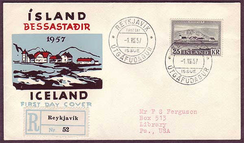 IC5019PH Iceland  Registered First Day Cover to USA 1957