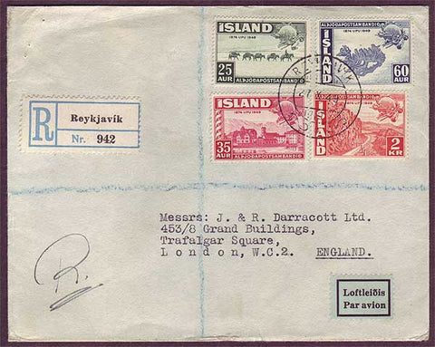 IC5020PH Iceland  Registered Air Mail to England 1949