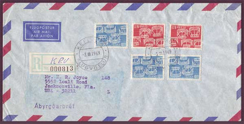 IC5046PH Iceland Registered airmail letter to USA 1969