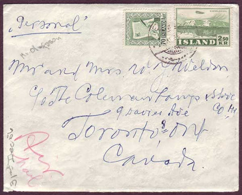 IC5054PH Iceland Air Mail Letter to Canada, December 1956