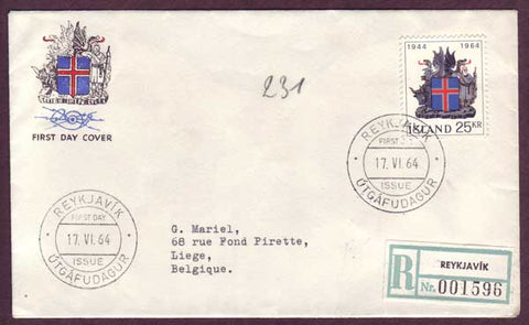 IC5060PH Iceland Registered First Day Cover to Belgium 1964