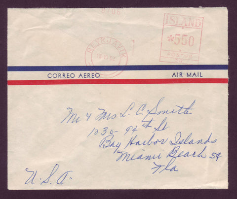 IC5093 Iceland Airmail Cover To USA With Meter Cancel -1962