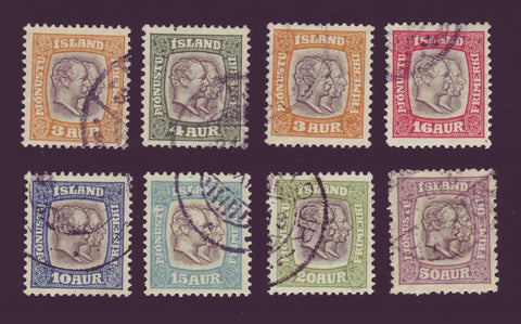 ICO31-385 Iceland Scott # O31-38 Used Complete set of Official Stamps 1907-08