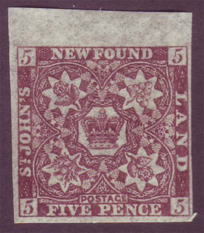 NF019b2.3 Newfoundland       # 19b VF MH             chocolate brown.       1861 - third pence issue