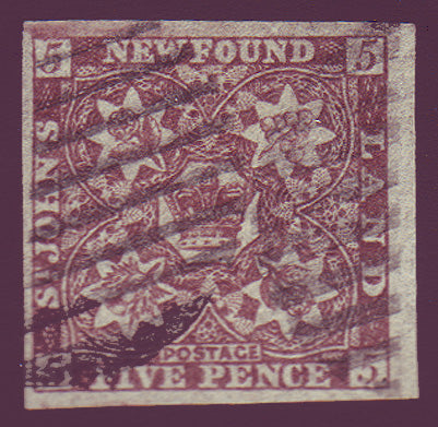 NF019b5 Newfoundland       # 19b VF Used            chocolate brown.       1861 - third pence issue