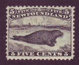 Newfoundland stamp # 26 in black.   Shows an adult harp seal on the ice.