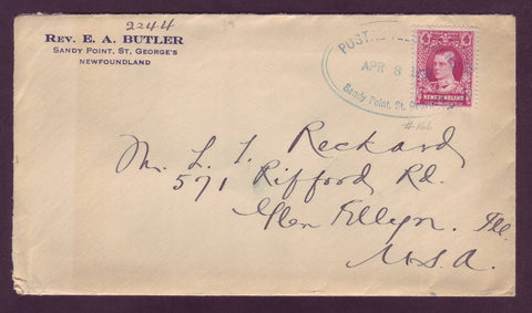 NF5040  Newfoundland Scott # 175, Stamp Dealer Cover to USA