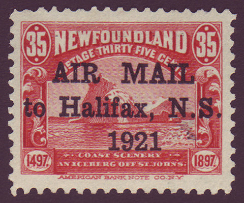NFC03d2       Newfoundland # C3d XF MH.  ''Airmail to Halifax 1921'' Variety