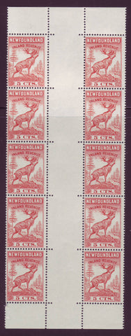 NFR46a Inland Revenue 5¢ Red Cariboo, Gutter Pane of 10 MNH**, 1966