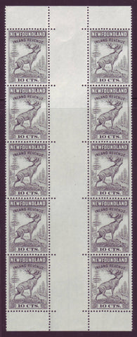 NFR47a Inland Revenue 10¢ Black Cariboo, Gutter Pane of 10 MNH**, 1966