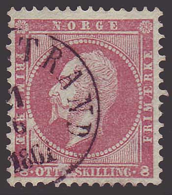 NO0005.15 Norway Scott # 5  King Oscar the First,  F-VF Used - 1856
