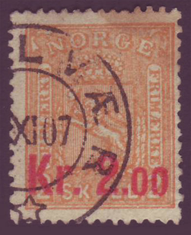 NO00615 Norway Scott # 61, #12 surcharged 1905