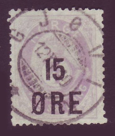 NO00625 NO00125 Norway Scott # 62, 15o overprint on 4sk Posthorn - 1906
