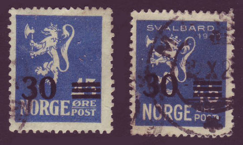 NO0129-305 Norway Scott # 129-30 VF Used Overprint - 1927