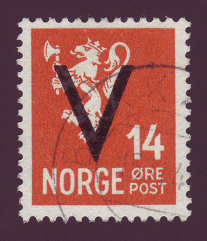NO02135 Norway Scott # 213 VF Used - ''V'' overprint 1941