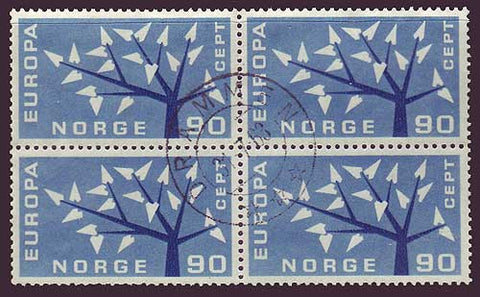 NO0415x45 Norway Scott # 415 used block, Europa 1962