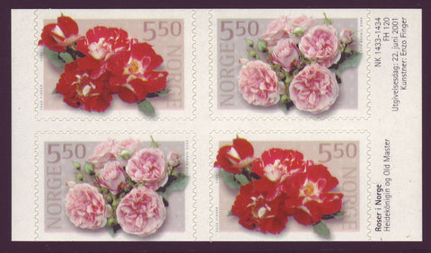 NO1304a Norway Scott # 1304a MNH, block of 4 Roses 2001