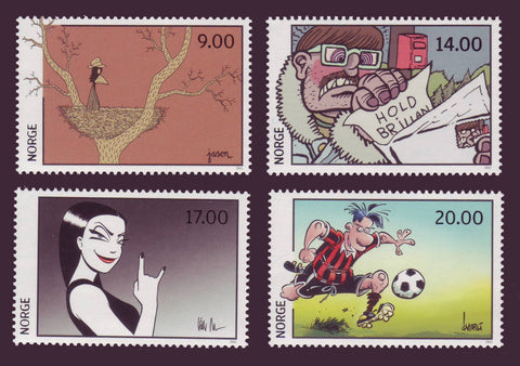 Colourful set of 4 stamps from Norway featuring comic strip characters.