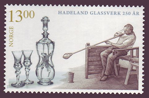Norway stamp sowing an artisan glassblower and his finished work.