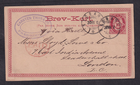 NO4006.1 Norway Postal Card  #6 used to London  - 1880