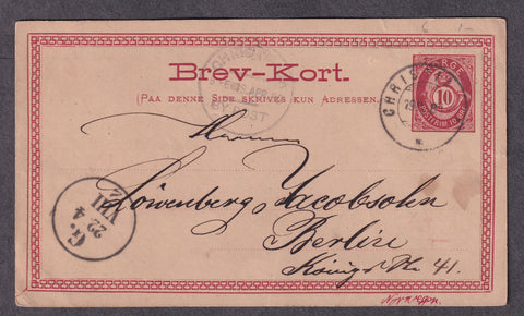 NO4006 Norway Postal Card  #6 used to Germany with Rare Bypost Cancel - 1880