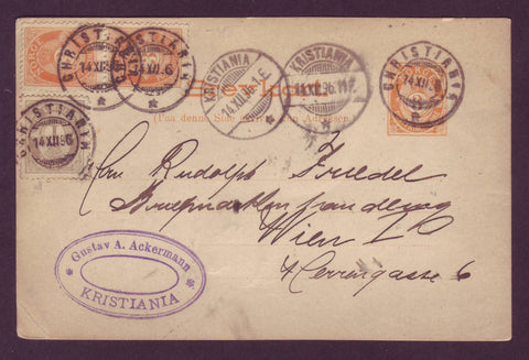 NO4040 Norway Postal Card #40 used to Austria  - 1896
