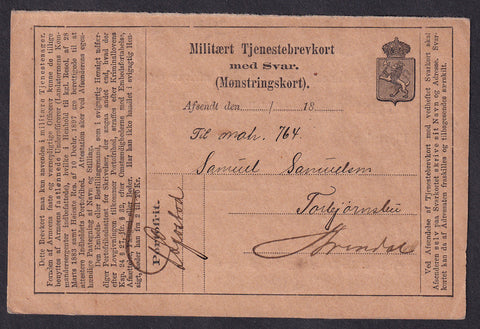NO4M01 Norway Official Military Postal Card  #1 -  ca.1886
