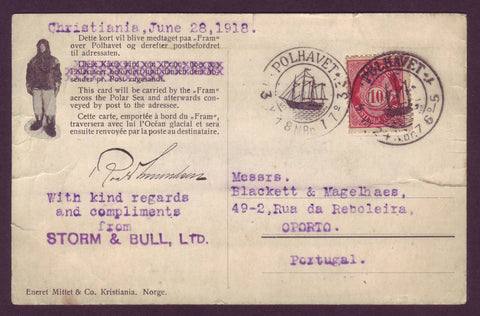NO5038 Norway,  Amundsen Polar Expedition Postcard to Portugal 1918