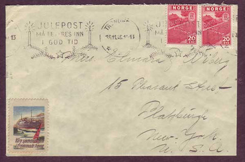 NO5076PH Norway, Letter to USA with Charity Label 1945
