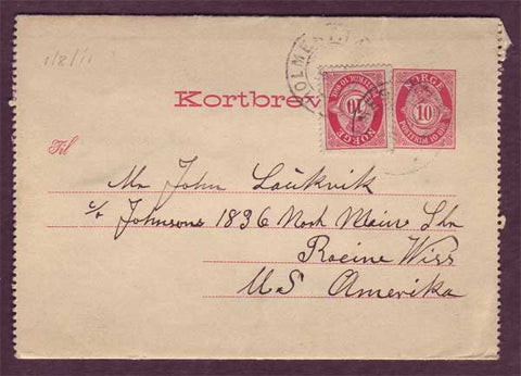 NO5088PH Norway Letter card to USA 1911