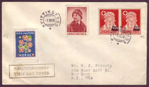 NO5091PH Norway First Day Cover, Red Cross Relief Fund 1948