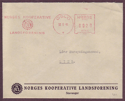 NO5117PH Norway, N.K.L. Advertising Cover, Oslo 12.6.1946