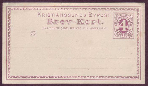 NO7098 Norway 
      Kristiansunds Bypost I Postcard (1878-79)
        S&amp;A # BK2