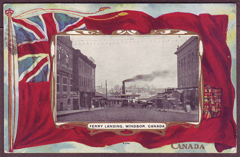 Ontario Patriotic Postcard, Ferry Landing, Windsor, 1912