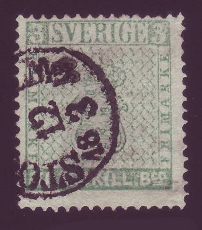 SW0001 Sweden # 1,  3sk blue green,  Coat of Arms 1855