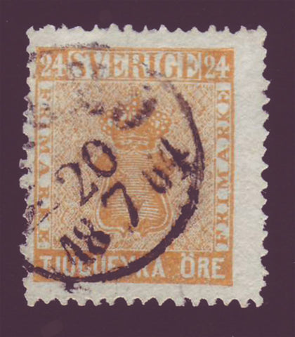 SW00105PE Sweden # 10 F Used yellow, Coat of Arms 1858