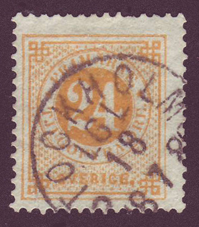 SW00345 Sweden Stamp # 34 (orange), Ring Issue 1877-79