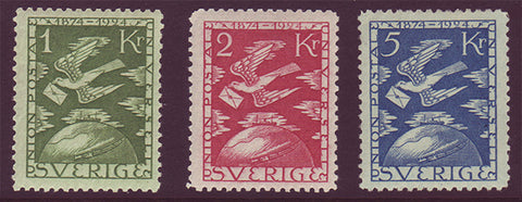 SW0225-271 Sweden       Scott # 225-27 MNH**.             1924 Universal Postal Union