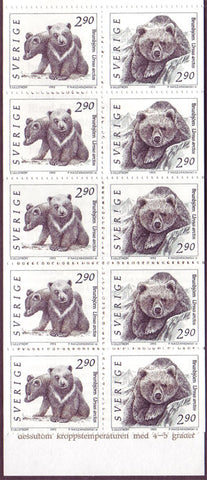 SW1923c Sweden booklet MNH,     Wild Animals II - 1991