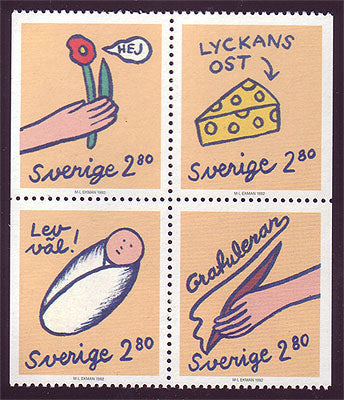 SW1957-601 Sweden block of 4 MNH, Greetings Stamps I - 1992