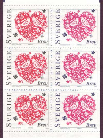 SW2267a Sweden booklet MNH,       Valentine's Day Hearts - 1998