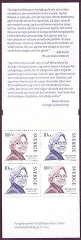 SW2474  Sweden booklet MNH,       Anna Lindh 2003